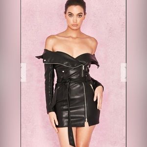 House of CB Black Vegan Leather Coat Dress